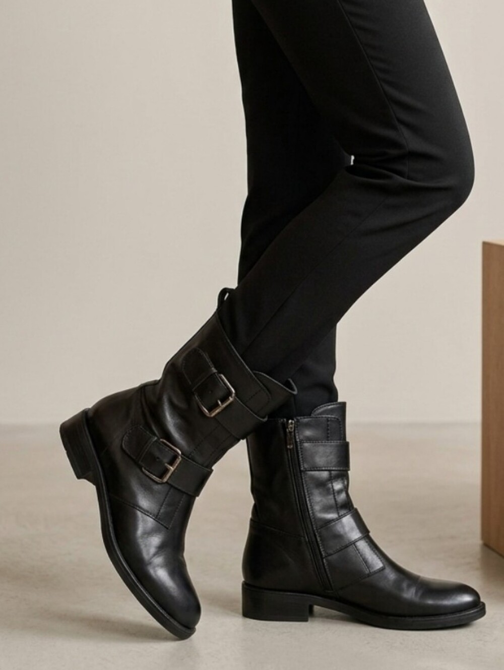Emanuele Crasto Black Leather Double Buckle Moto Biker Boots Size 39